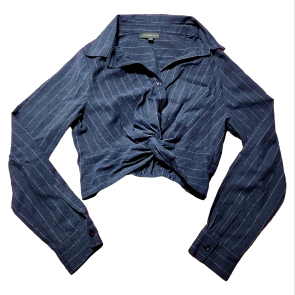 Dance & Marvel Navy Blue Pin Stripe Button Down Long Sleeve with …